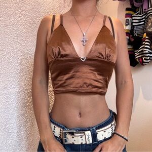Y2k brown silk crop top